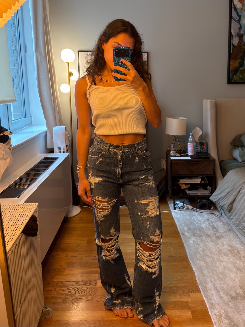 Dolce & Gabbana Distressed Dark Blue Wide-Leg Jeans